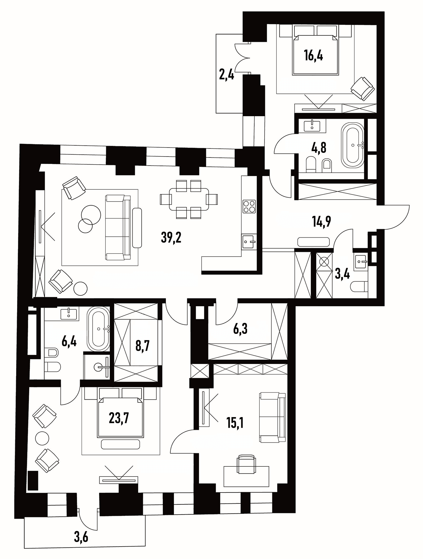 Планировка: Квартира евро-4 132,9 м² в ЖК «Хлебный 19»