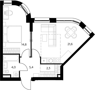 Планировка: Евродвушка 48,8 м² в ЖК «Адмирал»