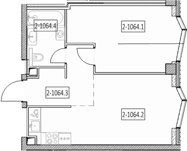 Планировка: Евродвушка 46,1 м² в ЖК «Айс Тауэрс»