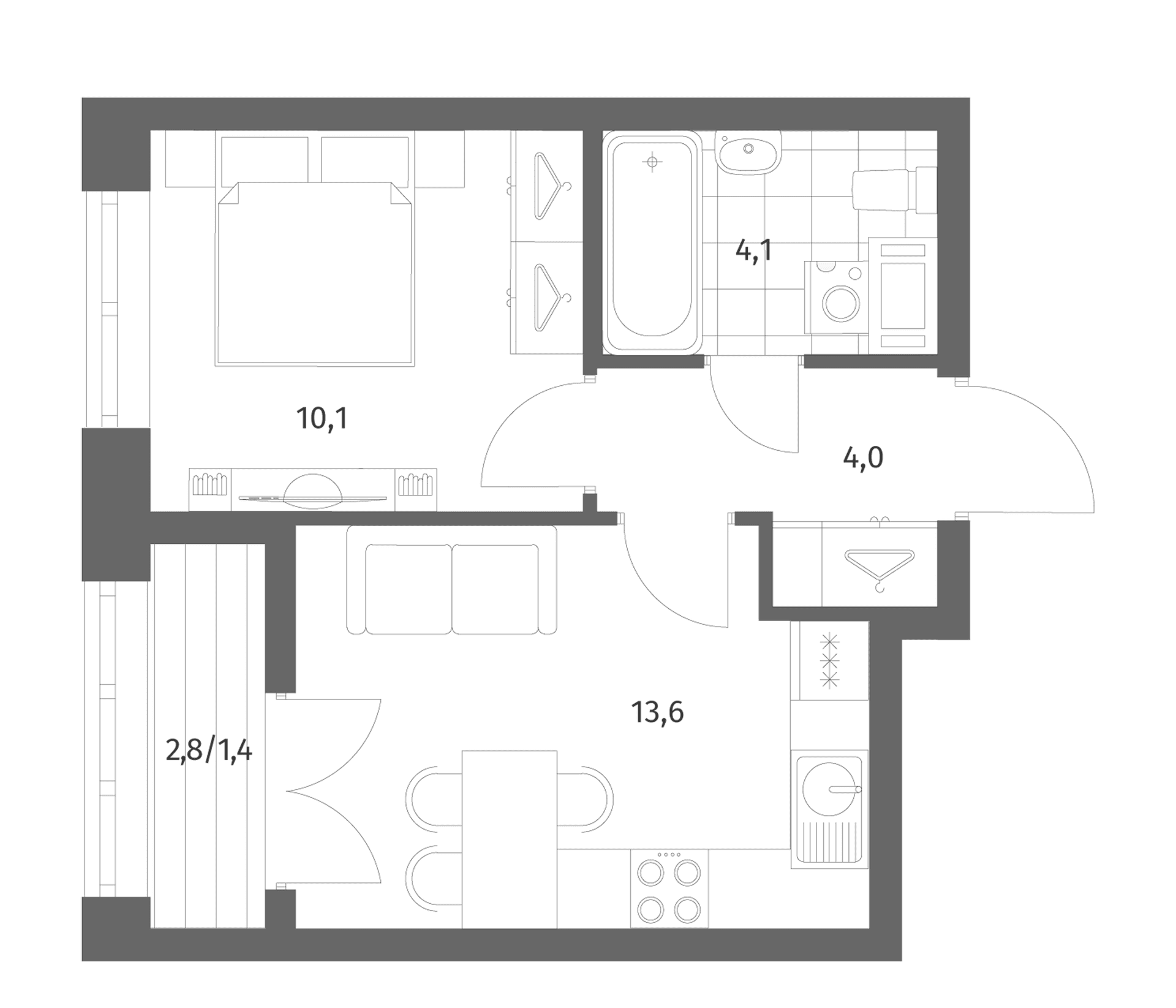 Планировка: 1-комнатная квартира 31,8 м² в ЖК «Новый Питер»