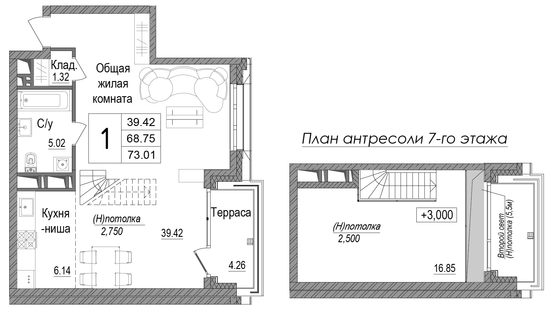 Планировка: Студия 68,1 м² в ЖК «АРТ»