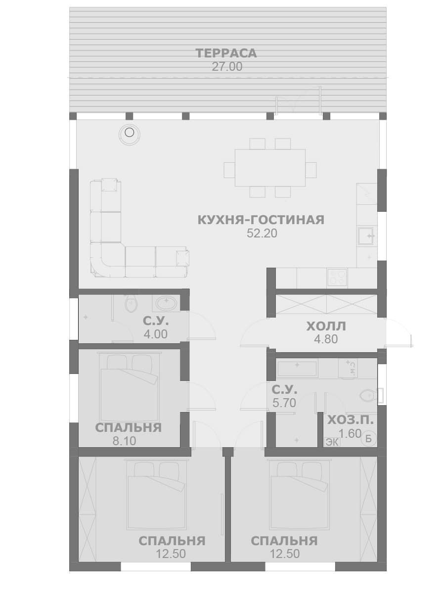 Планировка: Коттедж 101,4 м² в ЖК «Коттеджный поселок Круглое озеро»