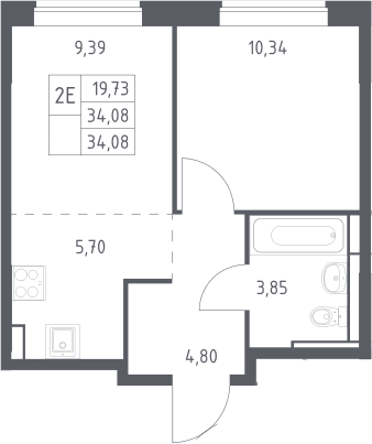 Планировка: Евродвушка 34,1 м² в ЖК «Богдановский лес»