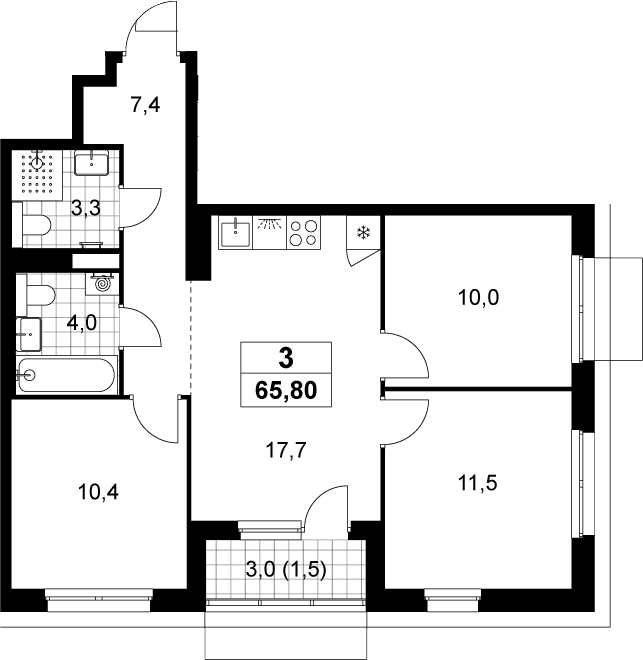 Планировка: Квартира евро-4 64,3 м² в ЖК «Деснаречье»