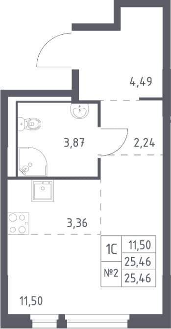 Планировка: Студия 25,5 м² в ЖК «Невская Долина»