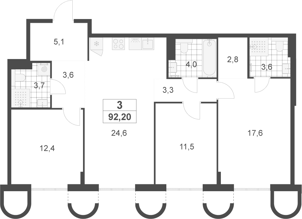 Планировка: Квартира евро-4 92,2 м² в ЖК «Деснаречье»