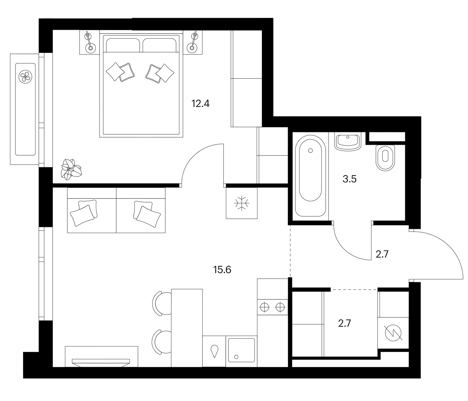 Планировка: 1-комнатная квартира 36,9 м² в ЖК «Зеленый парк»