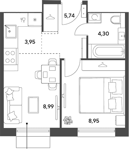 Планировка: Евродвушка 31,9 м² в ЖК «Публицист»