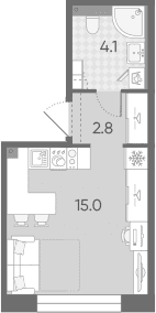 Планировка: Студия 21,9 м² в ЖК «Большая Охта»