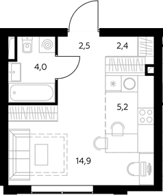 Планировка: Студия 29,1 м² в ЖК «Адмирал»