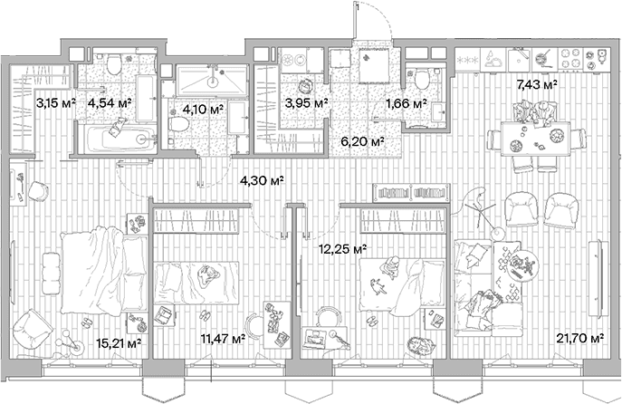 Планировка: Квартира евро-4 96 м² в ЖК «МЫС»