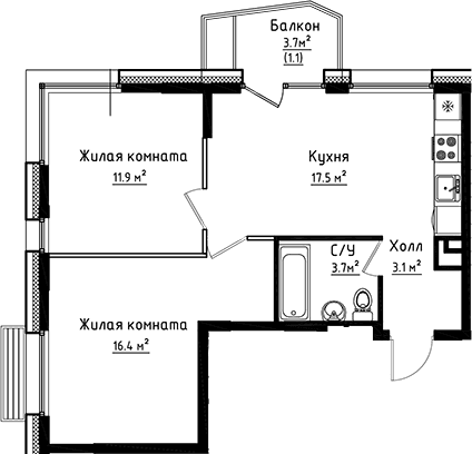 2-комнатная квартира