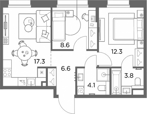 Планировка: 2-комнатная квартира 52,7 м² в ЖК «Станиславский»