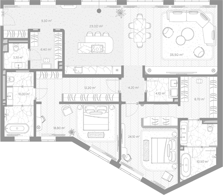 Планировка: 2-комнатная квартира 170,4 м² в ЖК «Николь»