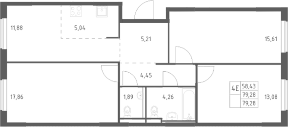 Планировка: Квартира евро-4 79,3 м² в ЖК «Мытищи Парк»