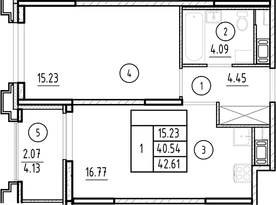 Планировка: Евродвушка 40,5 м² в ЖК «Ассамблея»