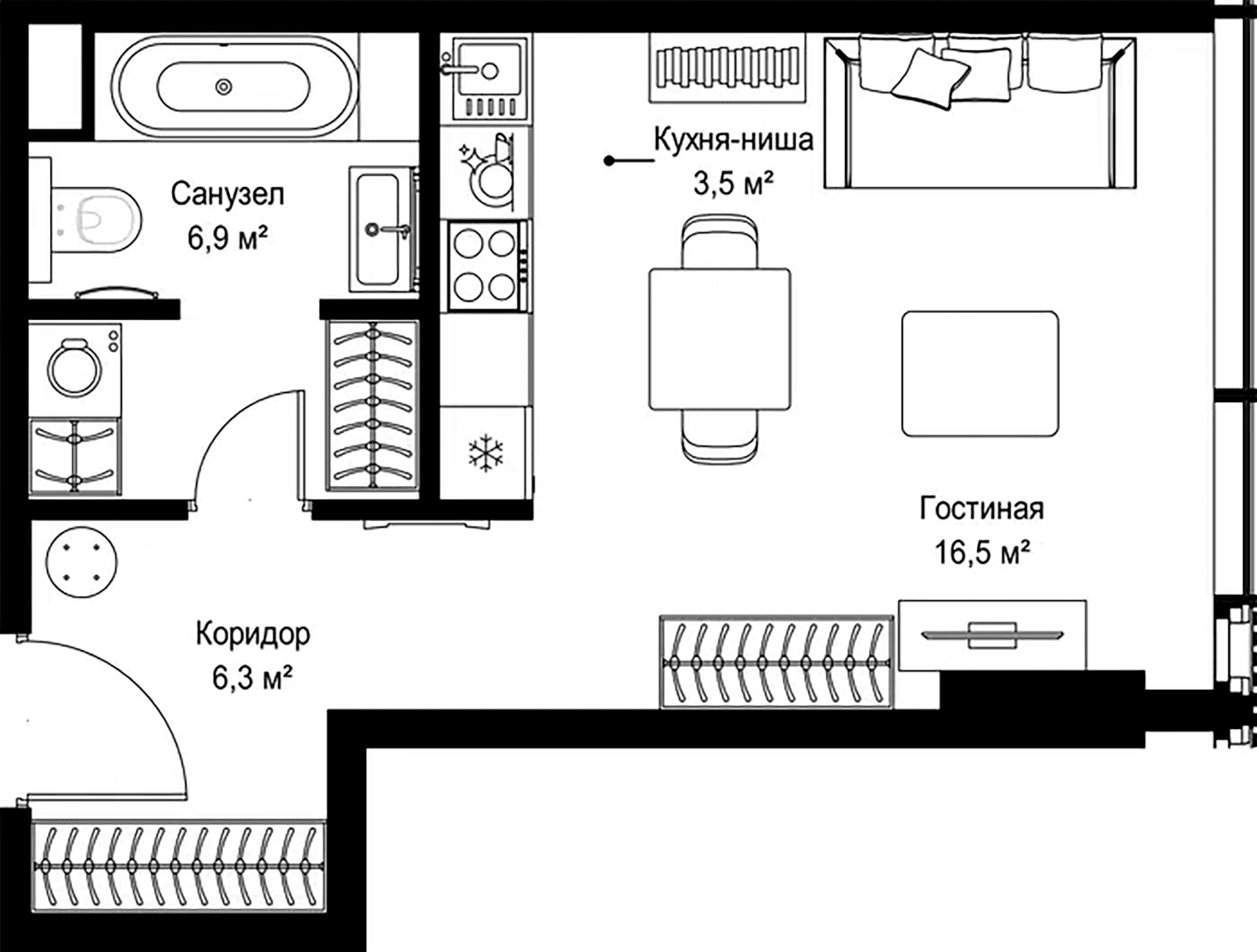 Планировка: Студия 33,2 м² в ЖК «Слава»