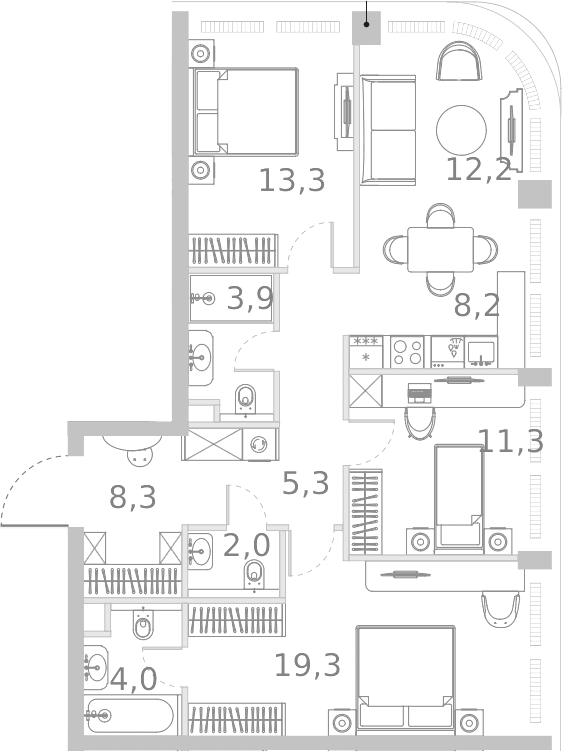 Планировка: Квартира евро-4 85,7 м² в ЖК «Ривер Парк Кутузовский»