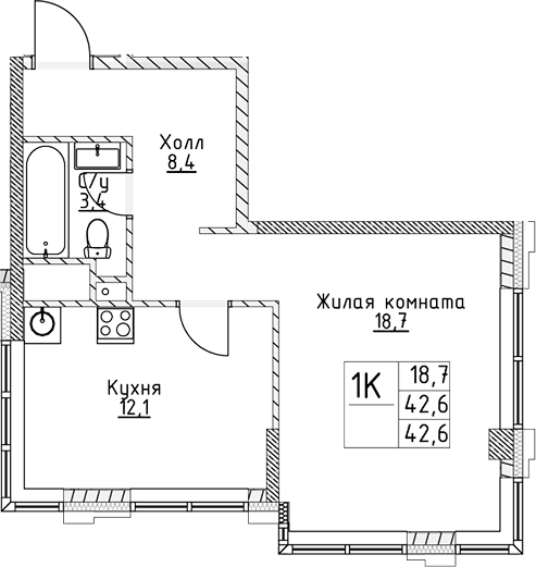 1-комнатная квартира