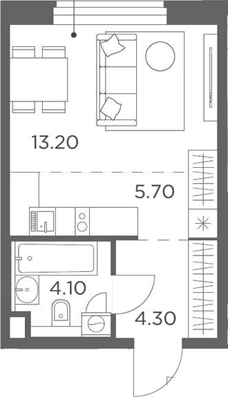 Планировка: Студия 27,3 м² в ЖК «Белый Град»