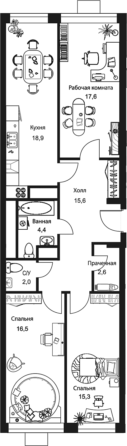 3-комнатная квартира