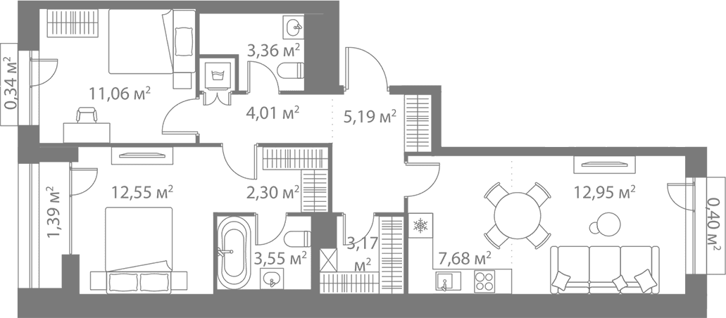 Планировка: Евротрёшка 65,8 м² в ЖК «Лайф Варшавская»