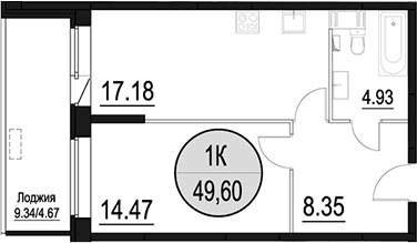 Планировка: Евродвушка 44,9 м² в ЖК «Солнечный Парк»