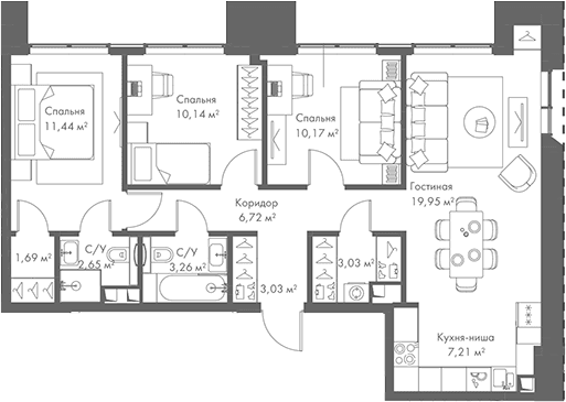 Планировка: Квартира евро-4 79,3 м² в ЖК «МИРА»