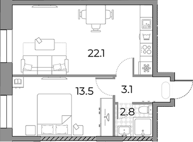 Планировка: Евродвушка 41,5 м² в ЖК «ЗилАрт»