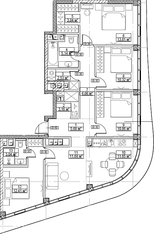 Планировка: Квартира евро-5 100,2 м² в ЖК «Сити Бэй»