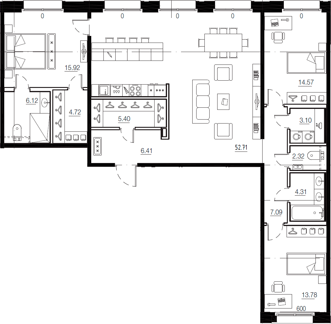 Планировка: Квартира евро-4 135,2 м² в ЖК «Малоохтинский, 68»