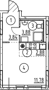 Планировка: Студия 22,4 м² в ЖК «Невская Долина»