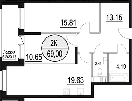Планировка: Евротрёшка 67,8 м² в ЖК «Солнечный Парк»