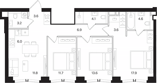 Планировка: Квартира евро-4 87 м² в ЖК «АУРА»