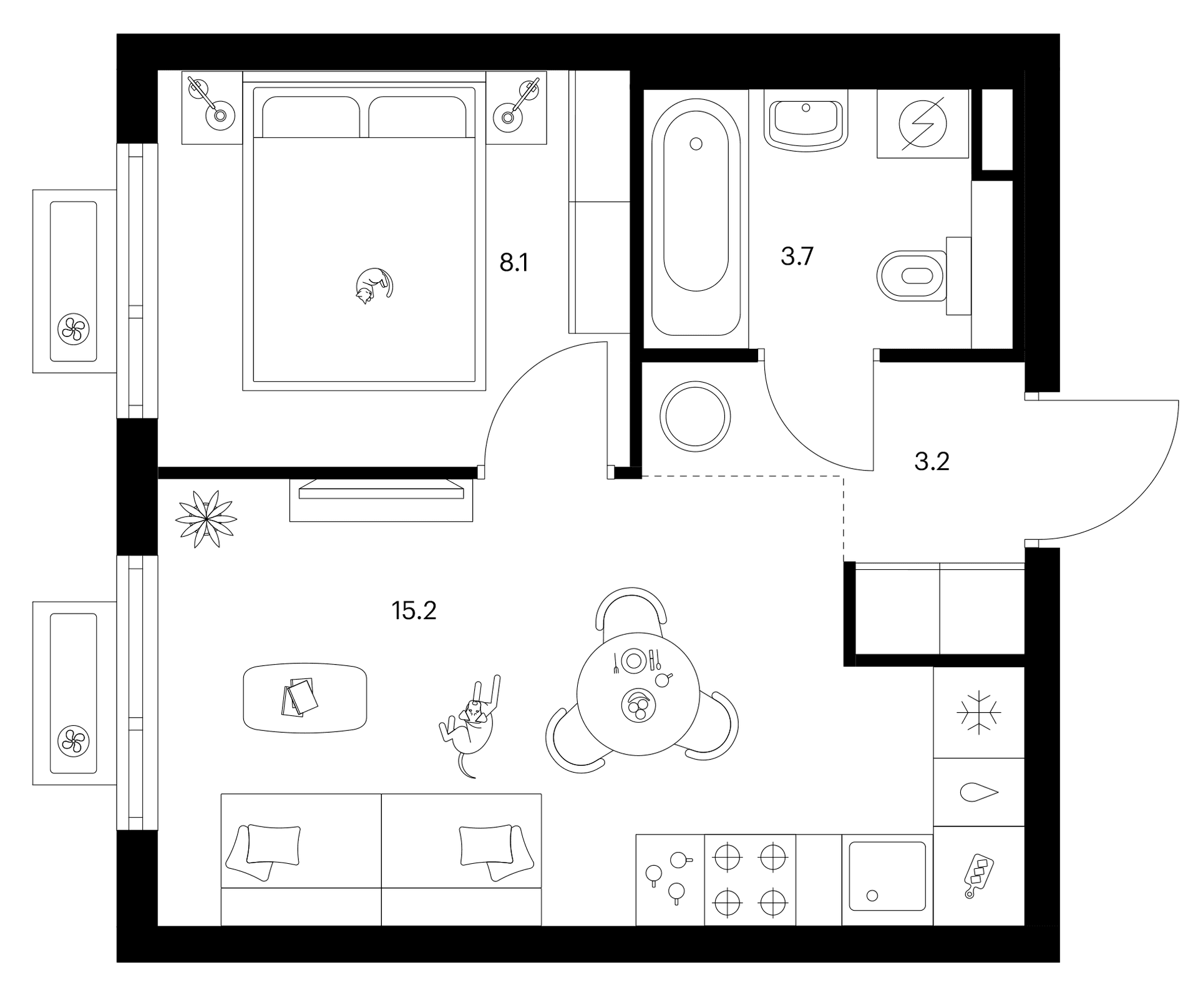 Планировка: 1-комнатная квартира 30,2 м² в ЖК «Белая Дача парк»