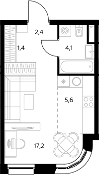 Планировка: Студия 31,1 м² в ЖК «Адмирал»