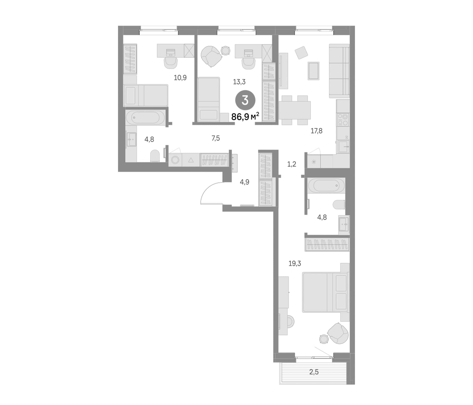 Планировка: Квартира евро-4 84,4 м² в ЖК «Квартал Текстура»