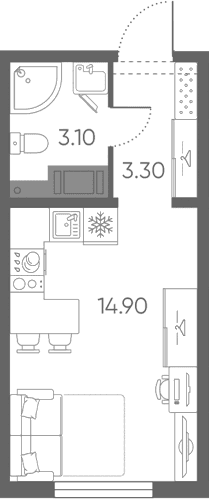 Планировка: Студия 21,3 м² в ЖК «Ручьи 2»