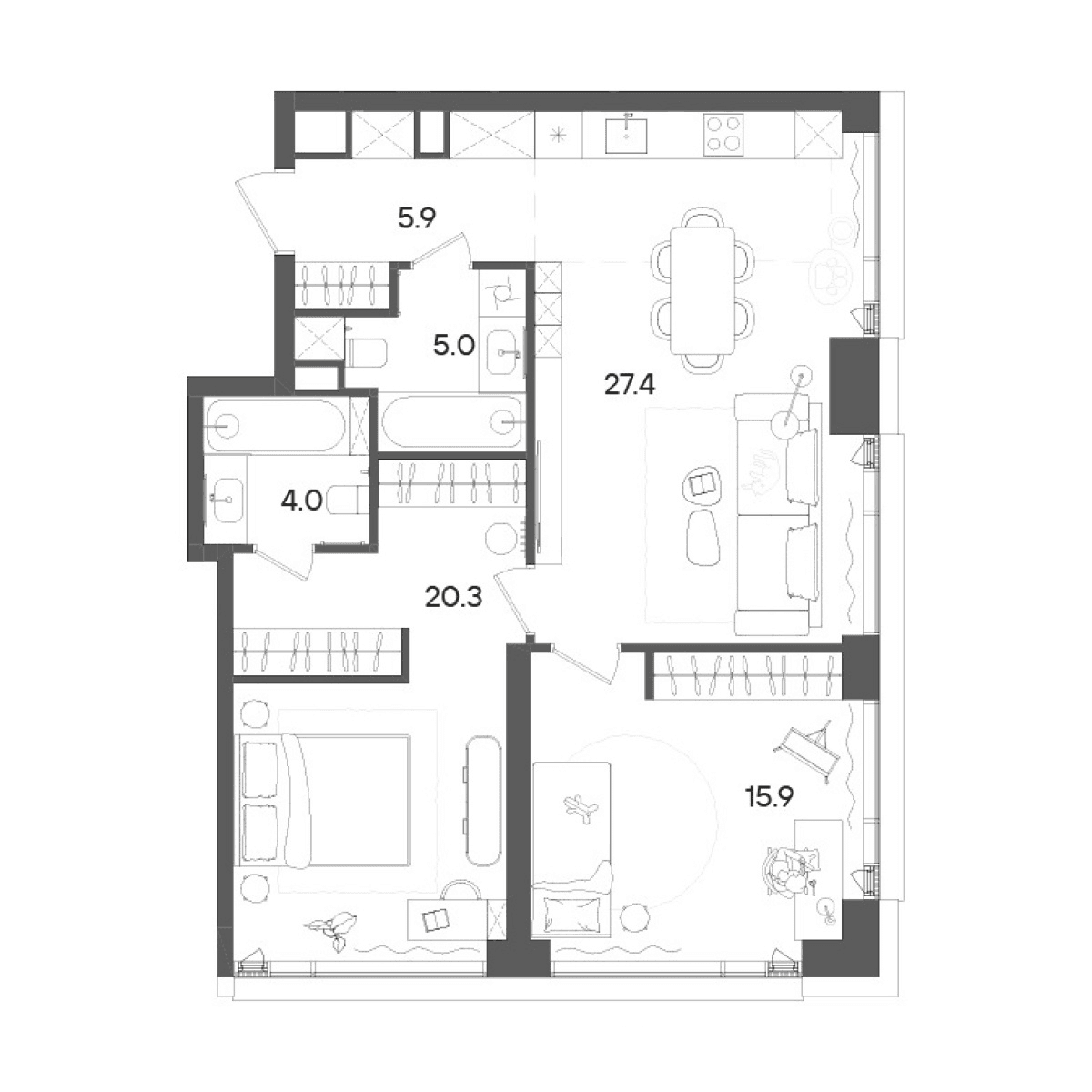 Планировка: Евротрёшка 78,5 м² в ЖК «СТОУН Грэйн»