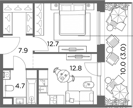 Планировка: 1-комнатная квартира 38,1 м² в ЖК «Станиславский»