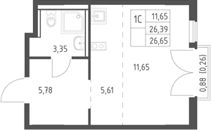 Планировка: Студия 26,4 м² в ЖК «Егорово парк»