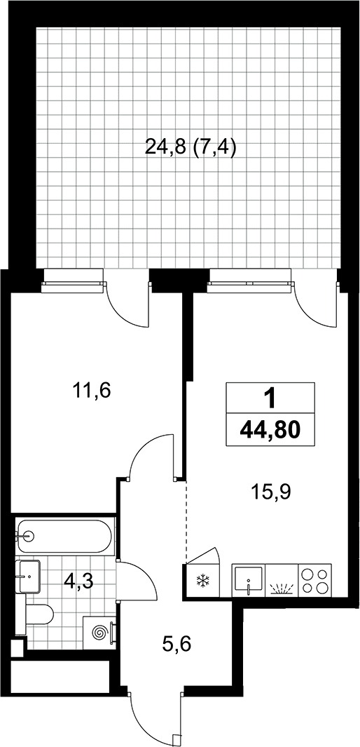 Планировка: Евродвушка 37,4 м² в ЖК «Деснаречье»