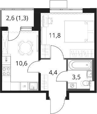 Планировка: 1-комнатная квартира 30,3 м² в ЖК «1-й Шереметьевский»