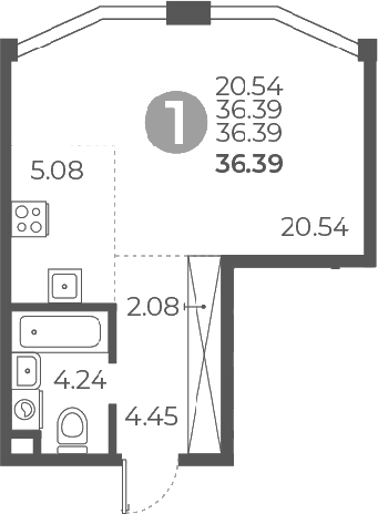 Планировка: Студия 36,4 м² в ЖК «Мневники от Гранель»
