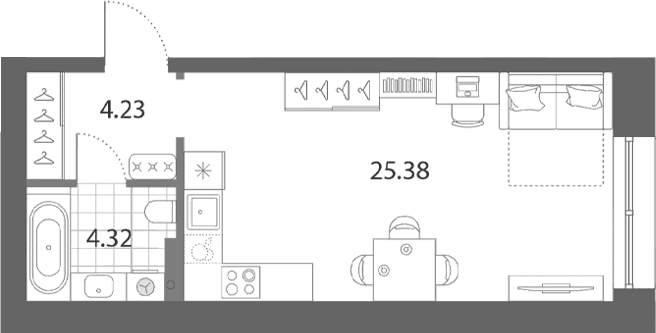 Планировка: Студия 33,9 м² в ЖК «Нева Арт»