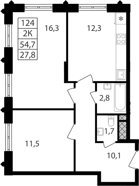 Планировка: 2-комнатная квартира 54,7 м² в ЖК «Варшавские ворота»