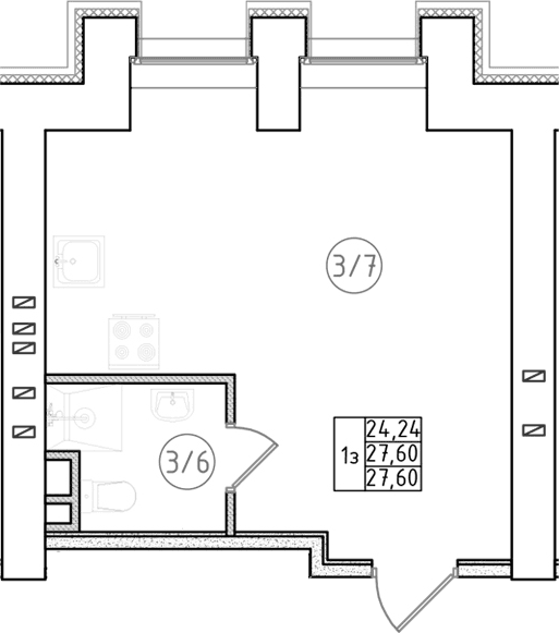 Планировка: Студия 27,6 м² в ЖК «Апарт-отель Фомин»