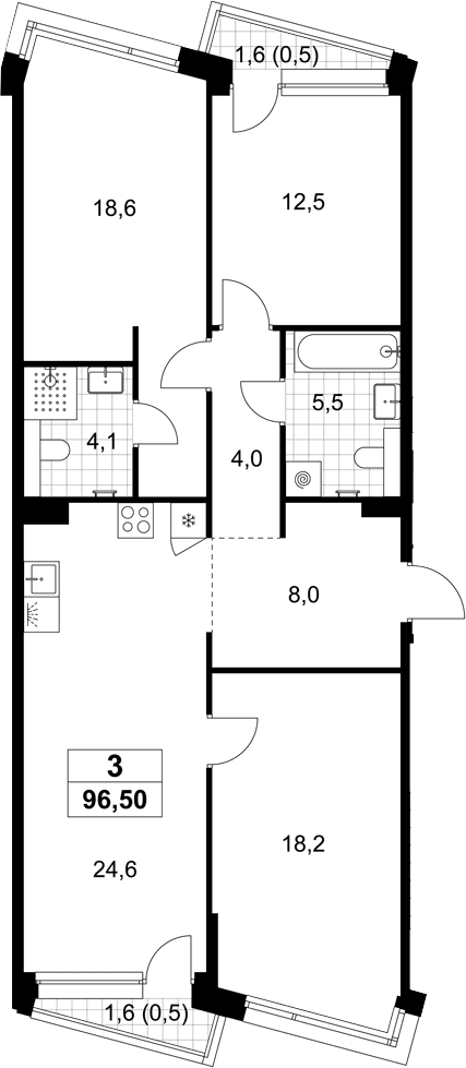 Планировка: Квартира евро-4 95,5 м² в ЖК «Хольм»