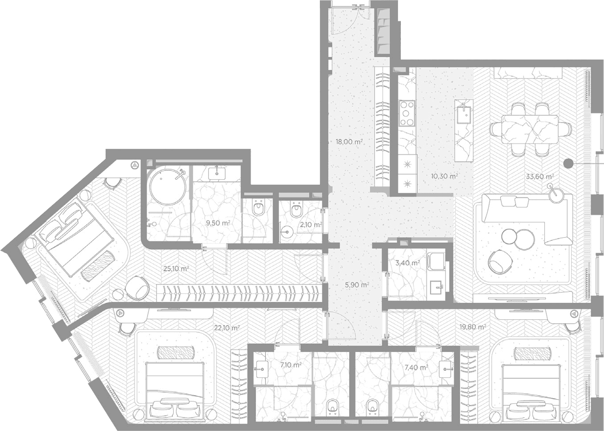 Планировка: 3-комнатная квартира 164,3 м² в ЖК «Николь»
