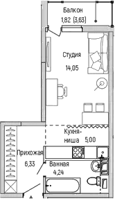 Планировка: Студия 29,6 м² в ЖК «Рига Хиллс»